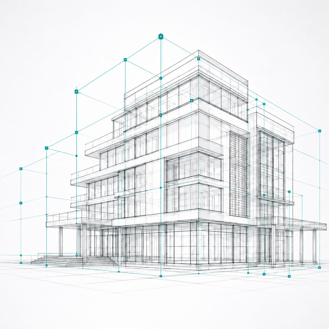 Architektonische CAD-Darstellung eines Gebäudes